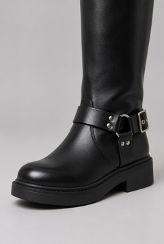 Botas Biker Mujer Altas de Piel con Correa y Hebilla