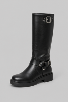 Botas Biker Mujer Altas de Piel con Correa y Hebilla