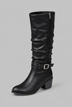 Botas Mujer Slouchy Efecto Piel Craquelada Hebillas con Tachuelas