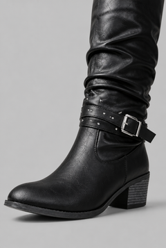 Botas Mujer Slouchy Efecto Piel Craquelada Hebillas con Tachuelas
