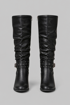 Botas Mujer Slouchy Efecto Piel Craquelada Hebillas con Tachuelas