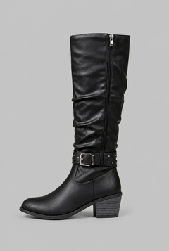 Botas Mujer Slouchy Efecto Piel Craquelada Hebillas con Tachuelas
