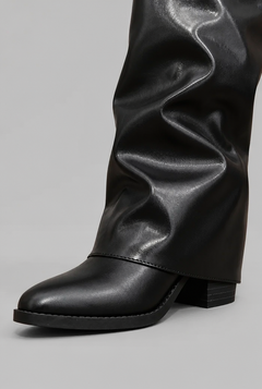 Women's Faux Leather Knee High Boots - Fold-Over Cuff, Buckle