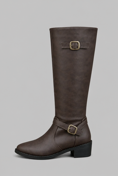 Botas Mujer Ecuestres Altas Efecto Piel con Hebillas