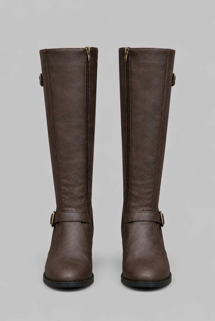 Botas Mujer Ecuestres Altas Efecto Piel con Hebillas