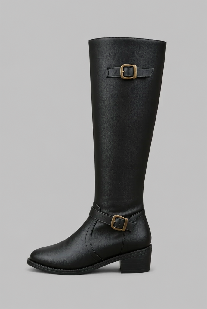 Botas Mujer Ecuestres Altas Efecto Piel con Hebillas
