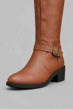 Botas Mujer Ecuestres Altas Efecto Piel con Hebillas