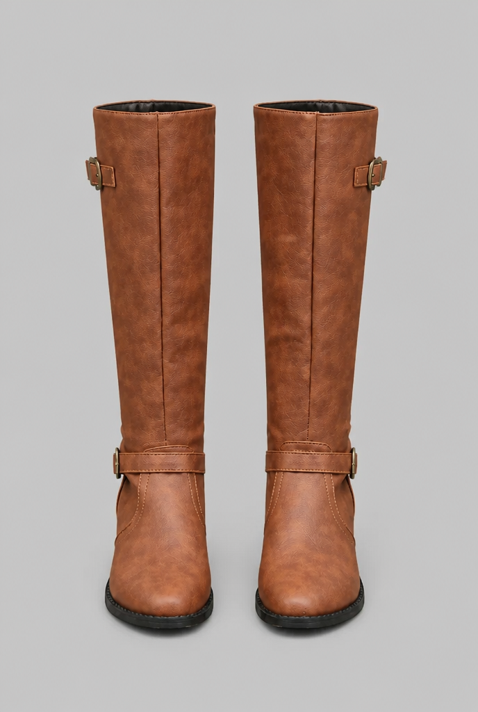 Botas Mujer Ecuestres Altas Efecto Piel con Hebillas