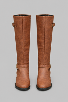 Botas Mujer Ecuestres Altas Efecto Piel con Hebillas