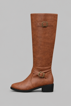 Botas Mujer Ecuestres Altas Efecto Piel con Hebillas