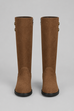 Botas Mujer Altas de Ante Ajustadas con Botones Dorados