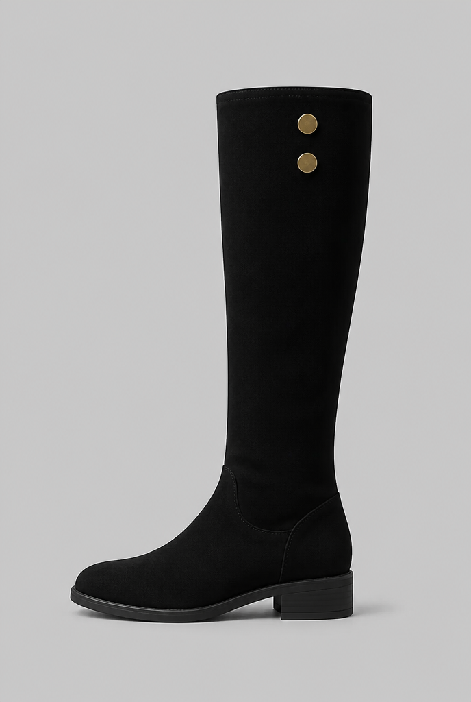 Botas Mujer Altas de Ante Ajustadas con Botones Dorados