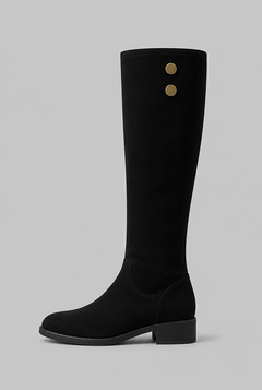 Botas Mujer Altas de Ante Ajustadas con Botones Dorados