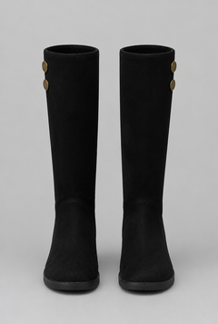 Botas Mujer Altas de Ante Ajustadas con Botones Dorados