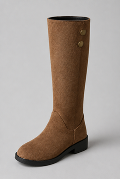 Botas Mujer Altas de Ante Ajustadas con Botones Dorados