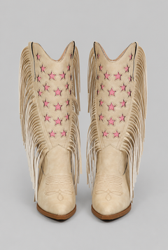 Women's Mid-Calf Fringe Cowboy Boots - Star Details