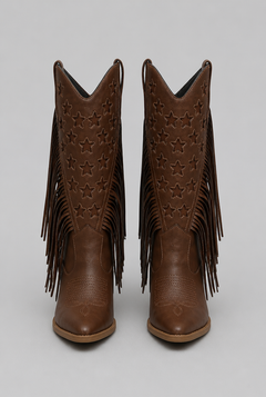 Women's Mid-Calf Fringe Cowboy Boots - Star Details