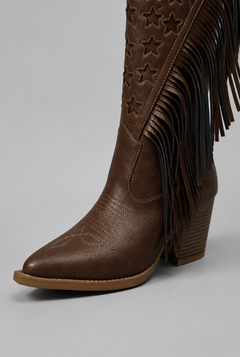 Women's Mid-Calf Fringe Cowboy Boots - Star Details