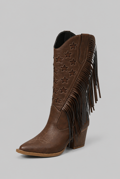 Women's Mid-Calf Fringe Cowboy Boots - Star Details