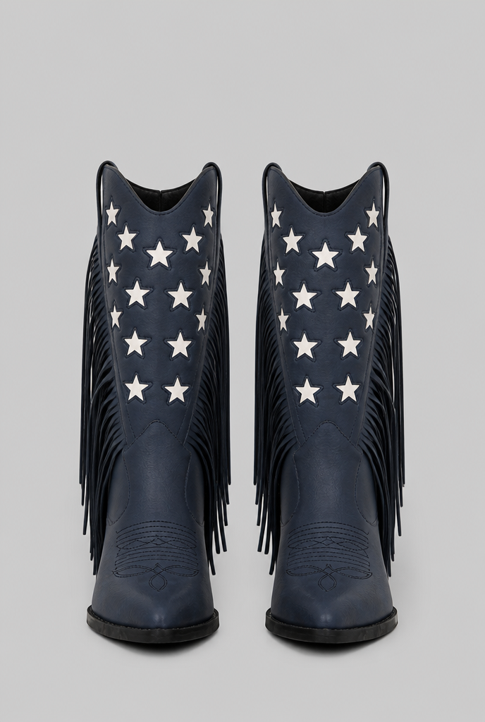 Women's Mid-Calf Fringe Cowboy Boots - Star Details