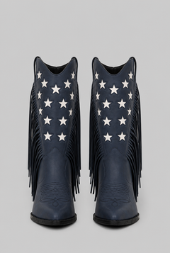 Women's Mid-Calf Fringe Cowboy Boots - Star Details