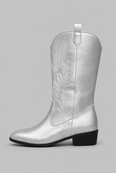 Women's Silver Metallic Wide Calf Cowboy Boots