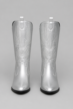Women's Silver Metallic Wide Calf Cowboy Boots