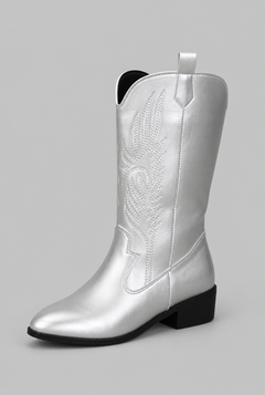 Women's Silver Metallic Wide Calf Cowboy Boots