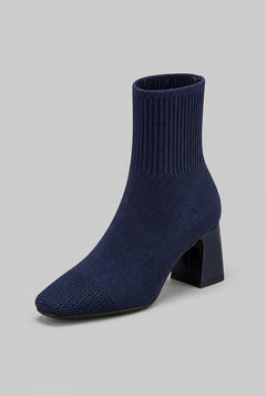 Women's Knit Sock Boots - Patent Leather Block Heel