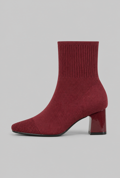 Women's Knit Sock Boots - Patent Leather Block Heel