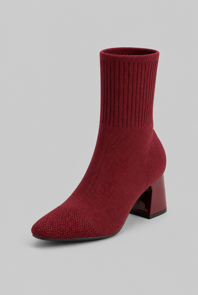 Women's Knit Sock Boots - Patent Leather Block Heel