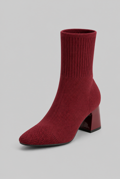 Women's Knit Sock Boots - Patent Leather Block Heel