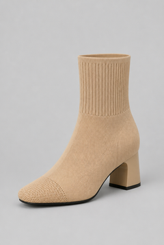 Women's Knit Sock Boots - Patent Leather Block Heel