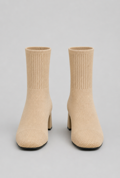 Women's Knit Sock Boots - Patent Leather Block Heel