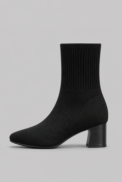 Women's Knit Sock Boots - Patent Leather Block Heel