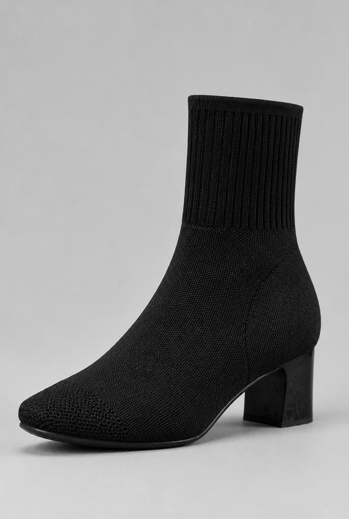Women's Knit Sock Boots - Patent Leather Block Heel
