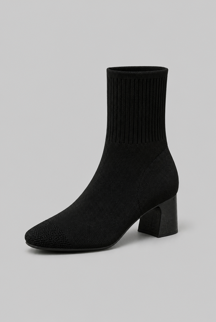 Women's Knit Sock Boots - Patent Leather Block Heel