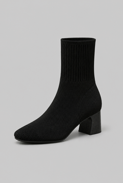 Women's Knit Sock Boots - Patent Leather Block Heel