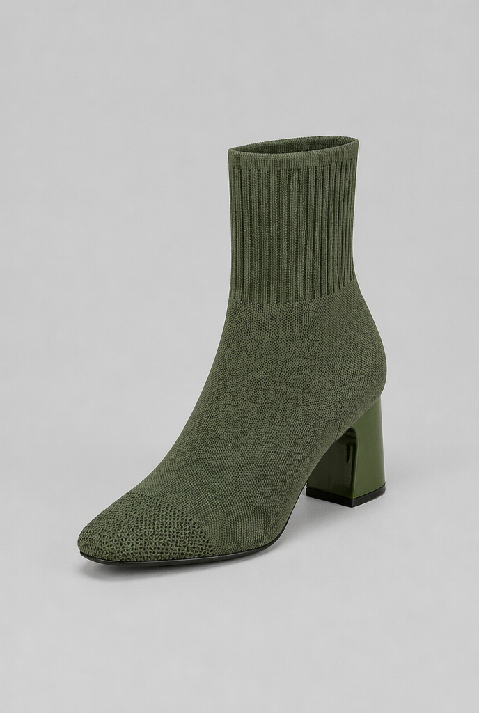 Women's Knit Sock Boots - Patent Leather Block Heel