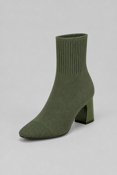 Women's Knit Sock Boots - Patent Leather Block Heel
