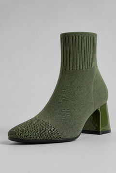 Women's Knit Sock Boots - Patent Leather Block Heel