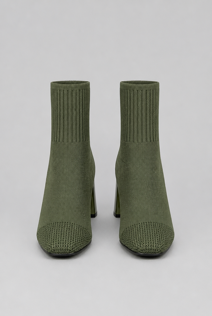 Women's Knit Sock Boots - Patent Leather Block Heel