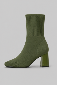 Women's Knit Sock Boots - Patent Leather Block Heel