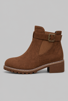 Women's Suede Ankle Boots - Buckle, Lug Sole