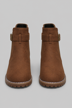 Women's Suede Ankle Boots - Buckle, Lug Sole