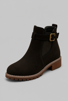 Women's Suede Ankle Boots - Buckle, Lug Sole