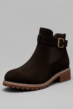 Women's Suede Ankle Boots - Buckle, Lug Sole