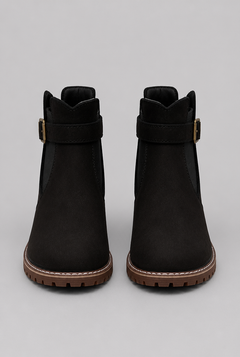 Women's Suede Ankle Boots - Buckle, Lug Sole