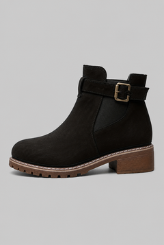 Women's Suede Ankle Boots - Buckle, Lug Sole