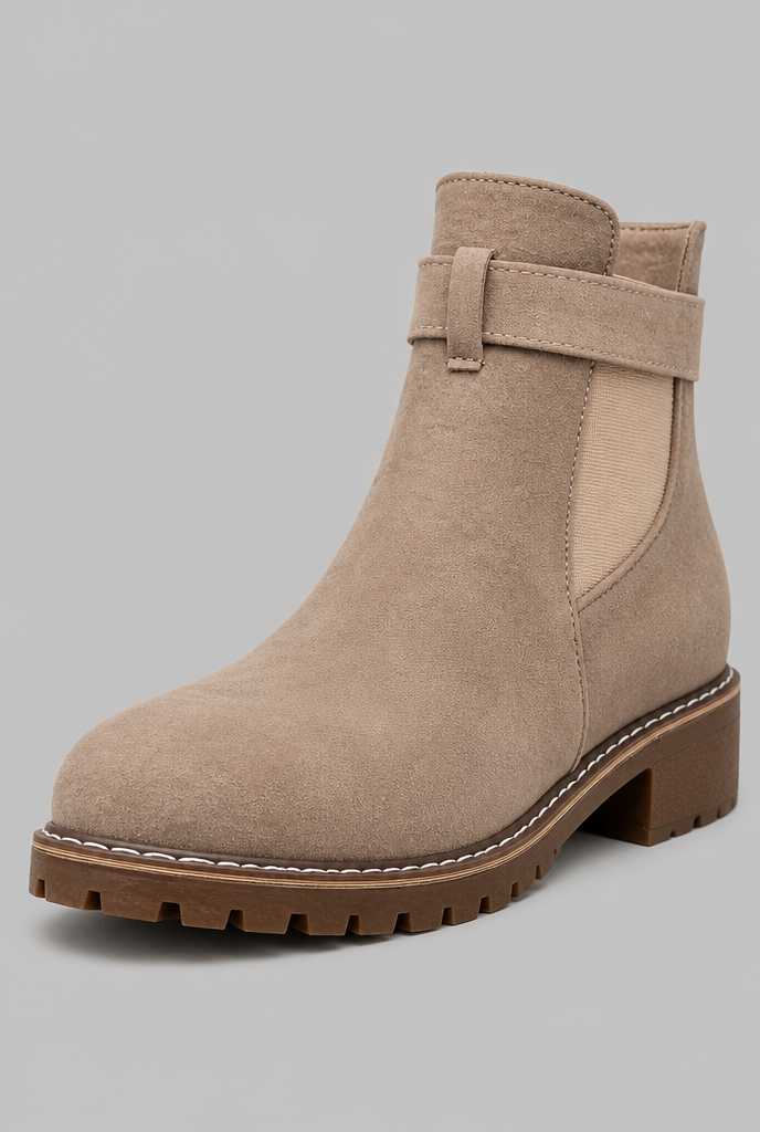 Women's Suede Ankle Boots - Buckle, Lug Sole